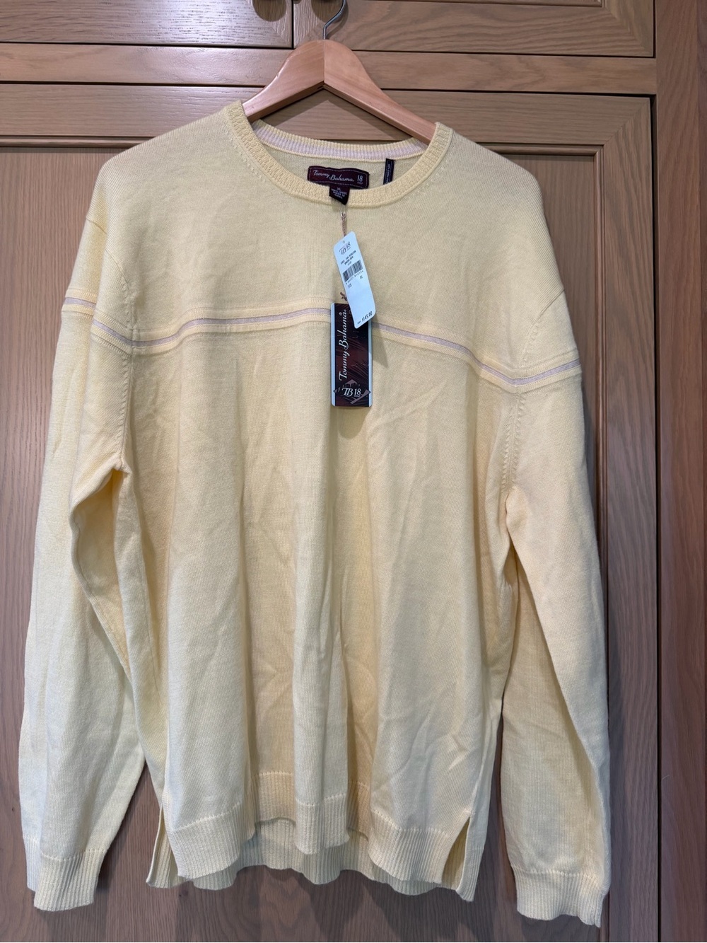 NWT Tommy Bahama Pale Yellow Crewneck Sweater Subtle Stripe TB 18 Golf / xlg
